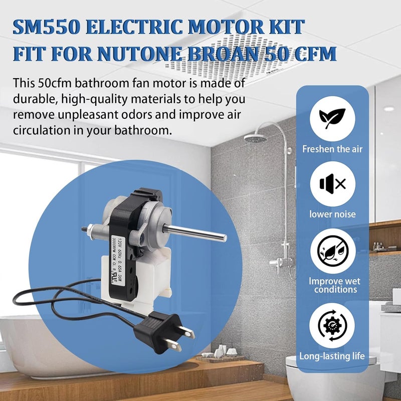 FBULWSEC Universal Bathroom Vent Exhaust Fan Motor Replacement Electric Motors Kit SM550 for NutoneBroan 50CFM, 120V Replace C01575 65100 EM550 EM750 - Image 4